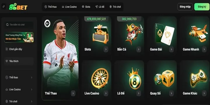 Kho game đa dạng tại nhà cái 86bet gồm thể thao, casino, slots